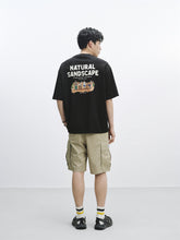 Men's Black Graphic Print Embroidered T-Shirt